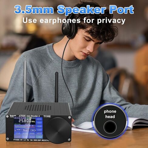 جهاز استقبال راديو على الموجات القصيرة AST25 MAX-Decoder ii Si4732 V4.17، مقاومة إدخال هوائي HI-Z FM AM MW LW SW SSB CW، جهاز استقبال راديو لجميع النطاقات، جهاز فك تشفير 8 أوضاع مع وظيفة LNA، بطارية 4000 مللي أمبير in Kuwait