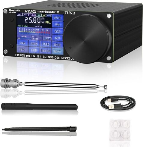 جهاز استقبال راديو على الموجات القصيرة AST25 MAX-Decoder ii Si4732 V4.17، مقاومة إدخال هوائي HI-Z FM AM MW LW SW SSB CW، جهاز استقبال راديو لجميع النطاقات، جهاز فك تشفير 8 أوضاع مع وظيفة LNA، بطارية 4000 مللي أمبير in Kuwait