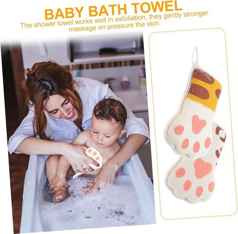 CHILDWEET 2pcs Paw Bath Cotton Cartoon Towel Sponge Natural Sponge for Bathing Shower Mitten Mesh Bath Sponge Exfoliating Mesh Brush Body Cleaning Scrubber Kid Towels Loofah Child Net Brush in Saudi Arabia