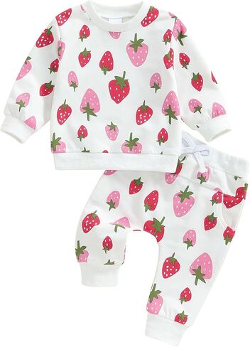 Kurizud طفل رضيع فتاة الخريف الشتاء الملابس لطيف طباعة طويلة الأكمام Crewneck البلوز و بنطال رياضي مجموعة 2 قطعة الزي in Kuwait