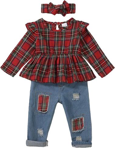 Mioglrie Toddler Baby Girl Clothes 2T 3T 4T 12 18 24 Months Toddler Fall Winter Girls Outfit Jeans Pants Clothing Set in Saudi Arabia