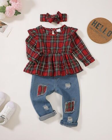 Mioglrie Toddler Baby Girl Clothes 2T 3T 4T 12 18 24 Months Toddler Fall Winter Girls Outfit Jeans Pants Clothing Set in Saudi Arabia