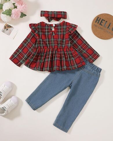 Mioglrie Toddler Baby Girl Clothes 2T 3T 4T 12 18 24 Months Toddler Fall Winter Girls Outfit Jeans Pants Clothing Set in Saudi Arabia