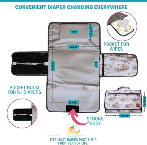 Portable Diaper Changing Pad by Candid Goods, Baby Changing Pad, Diaper Bag or Changing Table Pad with Smart Wipes Pocket, Lightweight & Waterproof Travel Changing Mat for Newborns (Jungle Vibes) in Saudi Arabia