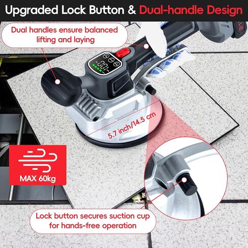 Tile Vibration Tool,Prodcyc Cordless Tile Vibration Leveling Machine with LCD Display & 2 Battery, Tile Suction Cup Vibrating Tool 10 Adjustable Speed,Tile Tools for Floor,Tile,Wall (Charcoal Black) in Saudi Arabia