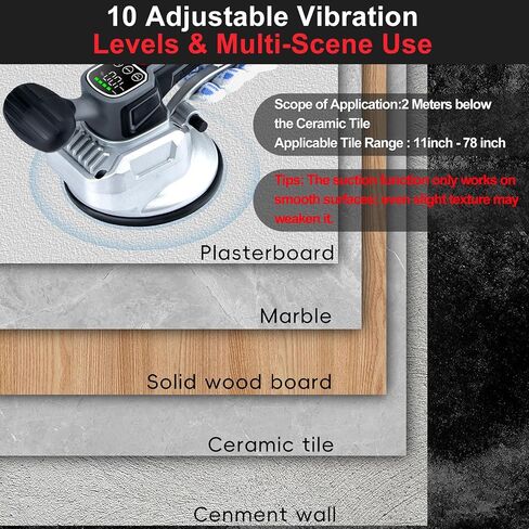 Tile Vibration Tool,Prodcyc Cordless Tile Vibration Leveling Machine with LCD Display & 2 Battery, Tile Suction Cup Vibrating Tool 10 Adjustable Speed,Tile Tools for Floor,Tile,Wall (Charcoal Black) in Saudi Arabia