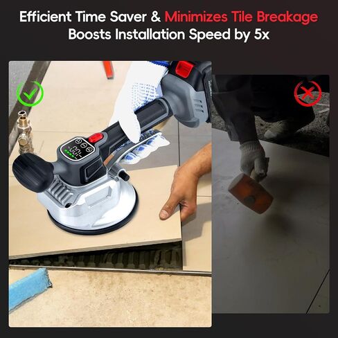 Tile Vibration Tool,Prodcyc Cordless Tile Vibration Leveling Machine with LCD Display & 2 Battery, Tile Suction Cup Vibrating Tool 10 Adjustable Speed,Tile Tools for Floor,Tile,Wall (Charcoal Black) in Saudi Arabia