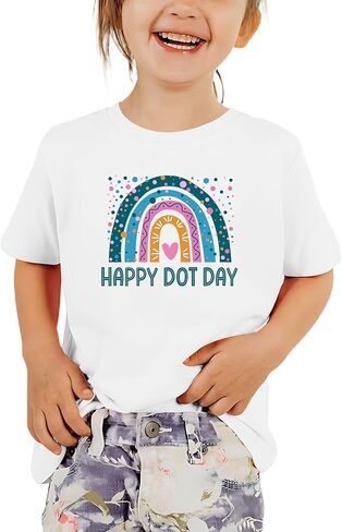 Zylkoy Happy Dot Day Shirts for Girls Rainbow Graphic Top Cute Dots Baby Girls T-Shirt International Outfit for Youth Girls in Saudi Arabia