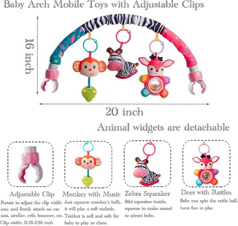 Baby Stroller Arch Toys, Crib Mobile for Infants Adjustable Bassinet Mobile with Universal Clamps, Activity Toy Bar for Baby Bouncer Newborn Car Seat Toys Stroller Toys Sense Toys for Baby 0-12 Months in Saudi Arabia