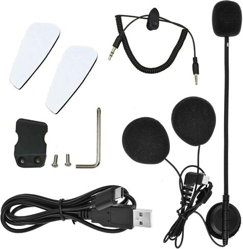 BT-S2 Motorcycle Bluetooth Headset Intercom Type-C Interface Boom Microphone Earphone Audio Cable Charger Cable Mounting Clip Velcro Kits Accessories in Kuwait