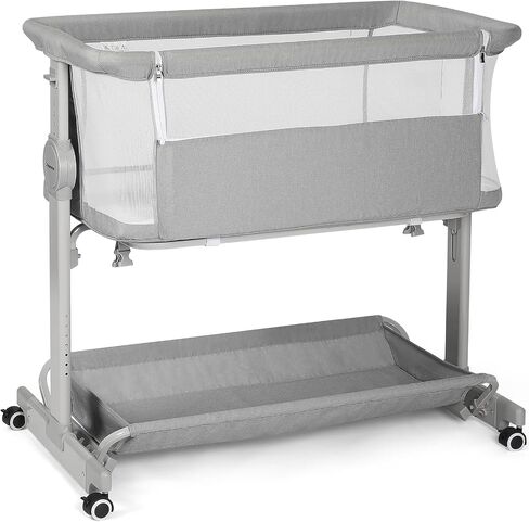 Cowiewie Baby Bassinet Rocking Beside Bassinet Sleeper 10 Major Functions to Meet All The Needs of Newborn Bedside Bassinet with Wheels(Grey) in Kuwait