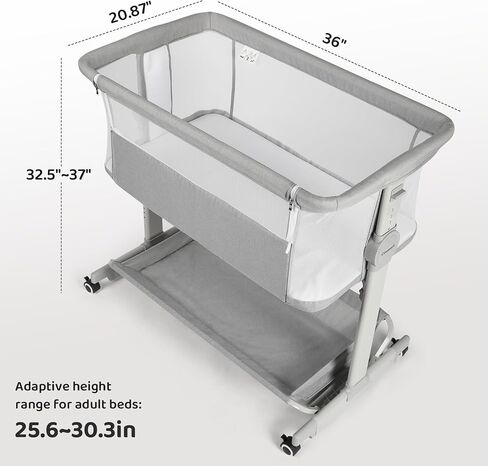 Cowiewie Baby Bassinet Rocking Beside Bassinet Sleeper 10 Major Functions to Meet All The Needs of Newborn Bedside Bassinet with Wheels(Grey) in Kuwait