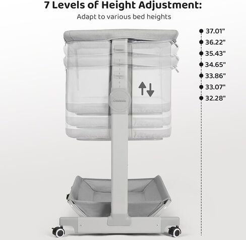 Cowiewie Baby Bassinet Rocking Beside Bassinet Sleeper 10 Major Functions to Meet All The Needs of Newborn Bedside Bassinet with Wheels(Grey) in Kuwait