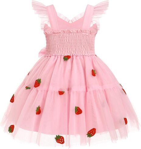 IMEKIS Toddler Girls Strawberry Floral Tulle Birthday Dress Elastic Back Summer Casual Party Dresses in Saudi Arabia