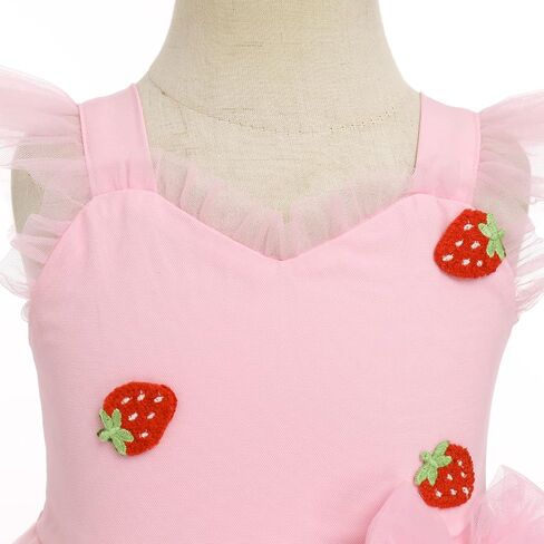 IMEKIS Toddler Girls Strawberry Floral Tulle Birthday Dress Elastic Back Summer Casual Party Dresses in Saudi Arabia