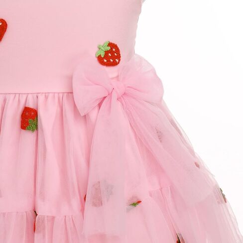 IMEKIS Toddler Girls Strawberry Floral Tulle Birthday Dress Elastic Back Summer Casual Party Dresses in Saudi Arabia