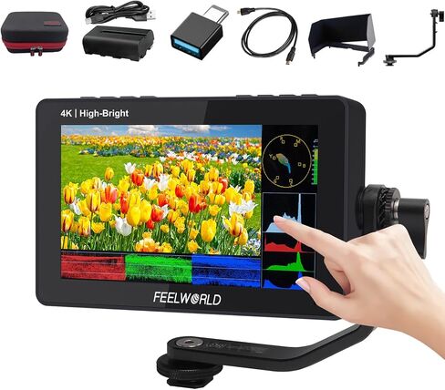 كاميرا FEELWORLD F6 Pro مقاس 5.5 بوصة تعمل باللمس 1600nits، شاشة مراقبة ميدانية لكاميرا DSLR مع 4K HDMI 3D LUT 1920x1080 IPS F970 مجموعة خارجية مثبتة لاستوديو الأفلام (مع بطارية، شاحن، مجموعة أدوات تخزين) in Saudi Arabia
