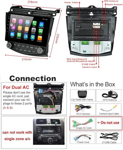for 2003-07 Honda Accord Radio Replacement,Built-in Carplay&Android Auto Android 10.1 2G RAM 32G ROM Bluetooth Support Backup Camera/NOT FIT Single Zone AC in Kuwait