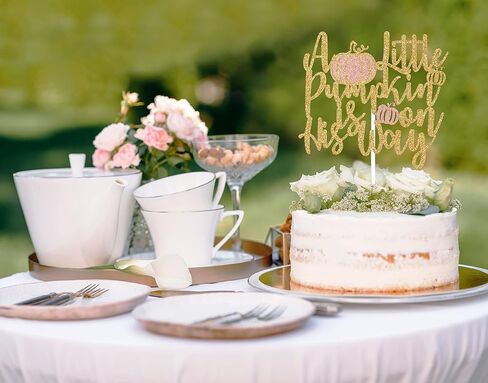 الذهب والوردي الذهب بريق A Little Pumpkin is on His Way Cake Topper، Little Pumpkin Cake Topper، Pumpkin Boy Baby Shower Cake Top، Pumpkin on the Way Baby Shower Party ديكورات in Saudi Arabia
