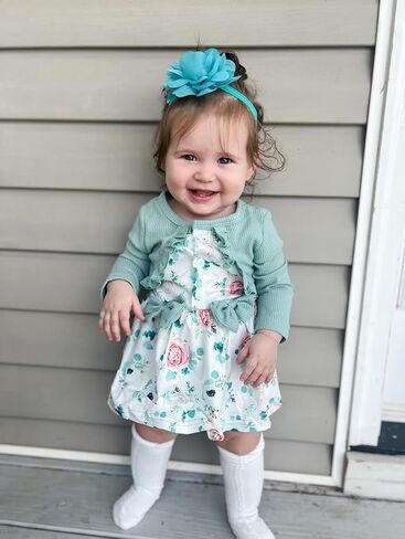 Unutiylo Baby Girl Fall Winter Outfit Dress Floral Print Long Sleeve Romper Clothes with Headband in Kuwait