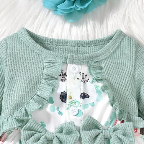 Unutiylo Baby Girl Fall Winter Outfit Dress Floral Print Long Sleeve Romper Clothes with Headband in Kuwait
