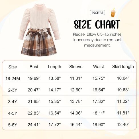 Toddler Girl Outfits Turtleneck Long Sleeve Ribbed Shirt Tops Plaid Mini Skirts 2Pcs Set Fall Winter Clothes 2-7T in Saudi Arabia