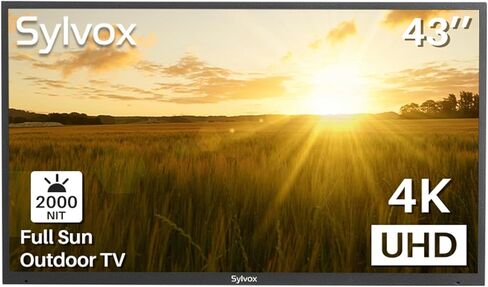 تلفزيون SYLVOX خارجي، تطبيق مدمج للتلفاز الخارجي 43 بوصة كامل الشمس 4K، سطوع عالي 2000 شمعة في المتر المربع، مقاوم للماء IP55، يدعم WiFi Bluetooth in Kuwait