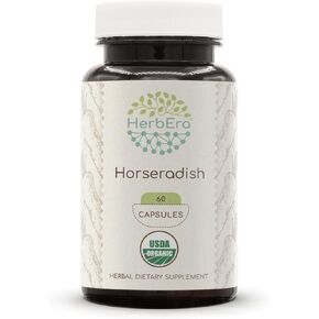 Horseradish USDA Organic 120 Capsules | Natural Herbal Supplement | Certified Organic Vegetarian Capsules and Organic Horseradish (Armoracia rusticana) Dried Root (120 Capsules)