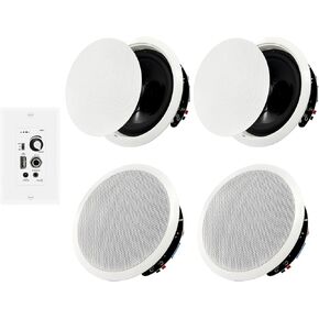 6.5'' Bluetooth in Ceiling Speakers with Wall Amplifier Receiver 600W Flush Mount Ceiling & in-Wall Speaker System for Home Theater Office Bathroom Living Room Kitchen(2Pairs)