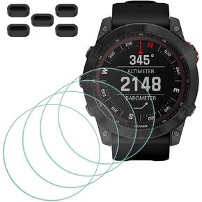 Screen Protector for Garmin fenix 7X/ 7X Solar/ 7X Sapphire Solar Smartwatch [4 Pcs] + Anti-dust Plugs 5Pcs, Tempered Glass 9H Hardness Bubble Free Film Ultra-Thin Protective Cover