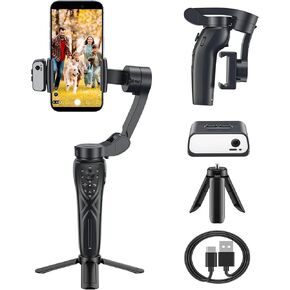 Gimbal Stabilizer for iPhone with AI Active Tracker, 3 Axis Foldable Gimbal Stabilizer for Smartphones wtih Magnetic Fill Light, Handheld Phone Gimbal Stabilizer for Video Recording, YouTube TikTok