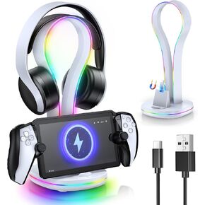 3-in-1 Magnetic Charging Stand for Playstation Portal & PS5 Headset Wireless, KOVA Case-Friendly Charger Dock for PS Portal Accessories,Holder for PS5 Pulse Elite Headset, 14 Light Modes& 2x USB Ports