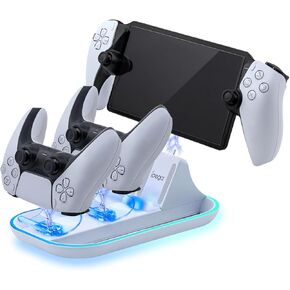 Mcbazel Charging Station for PlayStation Portal and PS5 Controller, Charging Dock Stand for PS Portal Remote Player with RGB Light and Type-C Cable, Charge Holder Accessories for PS Portal - White