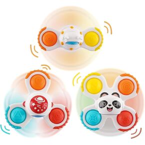 3 PCS Suction Cup Spinner Toys for 1 Year Baby, Rolling Beads Spinning Top Eyes Hands Coordination - Sensory Rotation Travel Fidget Toy for Dining Table Bathtub Window Birthday Gift (Ocean) in Kuwait