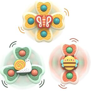 3 PCS Suction Cup Spinner Toys for 1 Year Baby, Rolling Beads Spinning Top Eyes Hands Coordination - Sensory Rotation Travel Fidget Toy for Dining Table Bathtub Window Birthday Gift (Ocean)