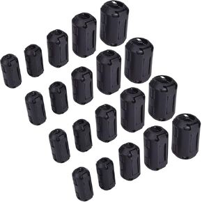Ferrite Ring Core Ferrite Beads Clip RFI EMI Noise Suppressor Anti-Interference Cable Clip for 0.11/0.19/0.27/0.35/0.51 Inch Inner Diameter Cable, Black (20)