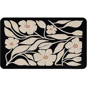 Boho Beige and Black Floral Door Mat - Bohemian Neutral Floral Front Door Mats Outdoor Entrance, Boho Welcome Mat, Boho Kitchen Mat, Boho Bath Mat, 17x30 rug
