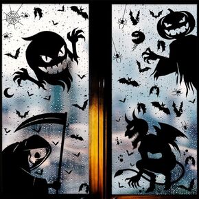Evil Halloween Window Stickers Black Devil Window Clings for Glass Ghost Bat Window Decals for School Home Office Party Supplies Window Decoration, WW-176