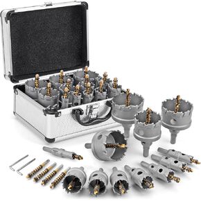 Hole Saw Kit for Metal - 16Pcs TCT 5/8"-2-1/4" Inch Carbide Hole Cutter Set, for High Precision Cutting of Stainless Steel, Iron, Copper, Brass