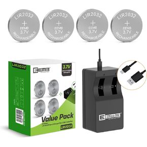 EEMB LIR2032 Rechargeable Battery Charger with 4PCS 3.7V Lithium-ion Coin Button Cell Batteries 45mAh for Car Remote Key Fob Watch