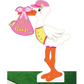 It's a Girl Stork Lawn Sign, Welcome Home Baby Yard Decoration, Outdoor Birth Arrival Announcement, Newborn Greeting Art, Shower Party Banner, Gift, Pink, 4 ft Tall