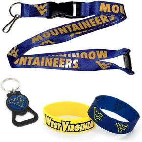 aminco NCAA Team Lanyard, Black Bottle Opener Keyring and Rubber Wristbands Gift Bundle