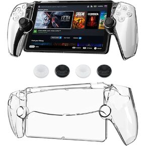 GLDRAM Clear PC Protective Case for Hardshell Cover Skin Full Protector with 4 Non-Slip Thumb Grip Caps for PS Portal Accessories - Thickened & No Yellowing