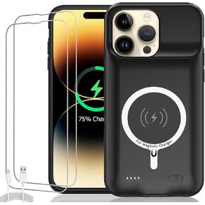 Battery Case for iPhone 14 Pro Max, Upgraded 10800mAh Rechargeable Portable Extended Battery Pack Supported Qi Wireless Charging Case Compatible with iPhone 14 Pro Max (6.7 inch) Charger Case (Black)