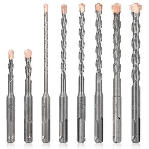 COMOWARE SDS Plus Rotary Hammer Drill Bit Set (8 Pack - 1/8", 1/4", 5/16", 3/8", and 1/2") Carbide Tipped - Suitable for Drilling Through Masonry, Concrete, Cement, Stone, BRIC with Case