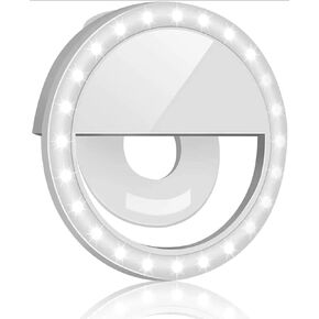 Rechargeable Selfie Ring Light - SnazXB Portable Clip-On Fill Light with 36 LEDs for iPhone/Android Photography, Video Camera, Girls Makeup (White)
