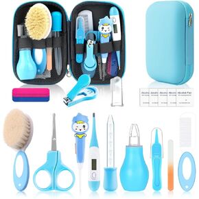 Baby Healthcare and Grooming Kit, Baby Safety Set Newborn Nursery Health Care Set with Hair Brush Scale Measuring Spoon Nail Clippers (12pcs, Green)