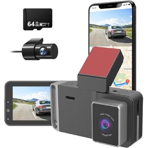 Dash Camera for Cars,4K+1080P Front and Rear with Free 64GB SD Card,Built-in Super Night Vision,24 Hours Parking Mode, Support 512GB Max