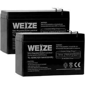 WEIZE 12V 9AH Battery, Sealed Lead Acid Battery with F2 Terminals, Rechargeable Replaces 12 Volt 8AH 10AH for Razor e200 / e200s / e225 / e300, APC UPS Computer Backup Power (BX1300LCD), 2 Pack