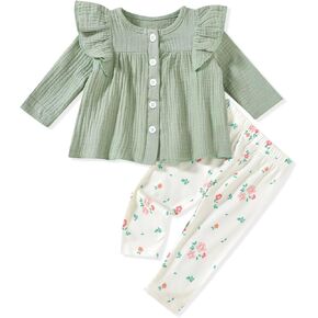 Unutiylo Baby Girl Clothes Toddler Girl Outfits Long Sleeve Ruffle Top Pant Set Cute Fall Winter Clothes 0-24 Months